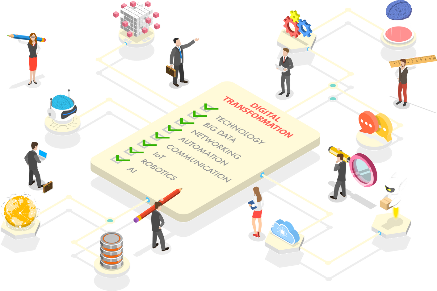 3D Isometric Flat  Conceptual Illustration of Digital Transformation.